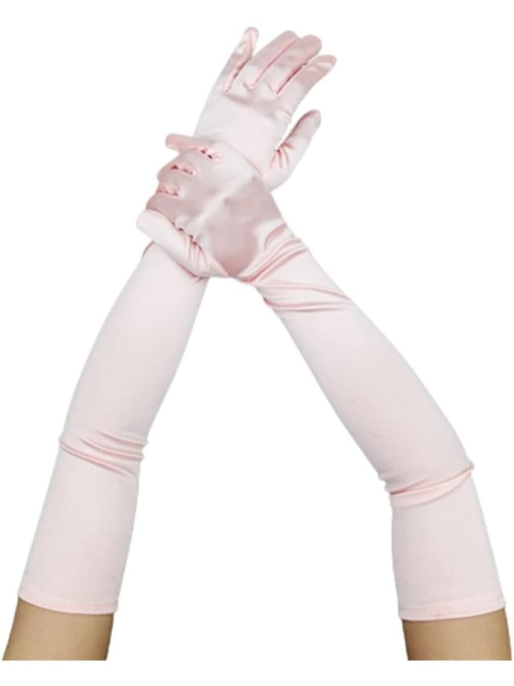 Women's Pink 1920s Elbow Length Stretchy Satin Long Opera Gloves